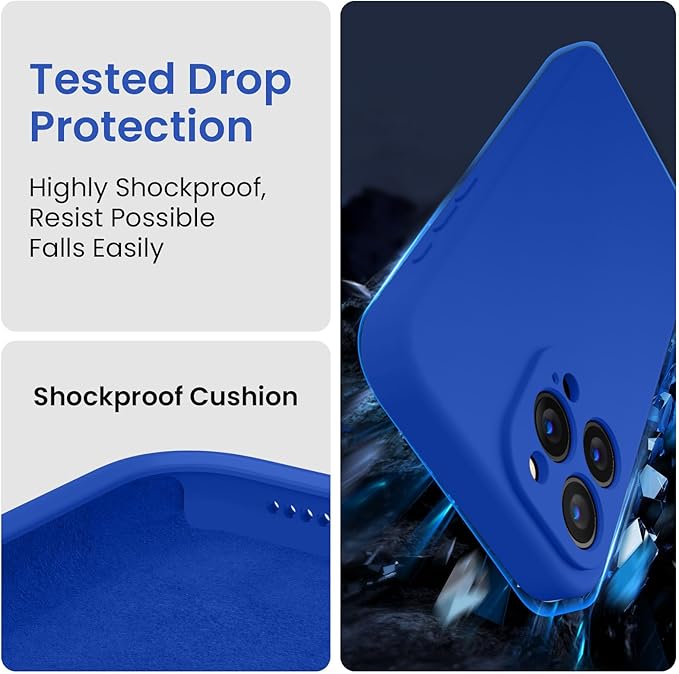 FireNova Designed for iPhone 15 Pro Max Case, Silicone Upgraded [Camera Protection] Phone Case with [2 Screen Protectors], Soft Anti-Scratch Microfiber Lining Inside, 6.7 inch, Klein Blue