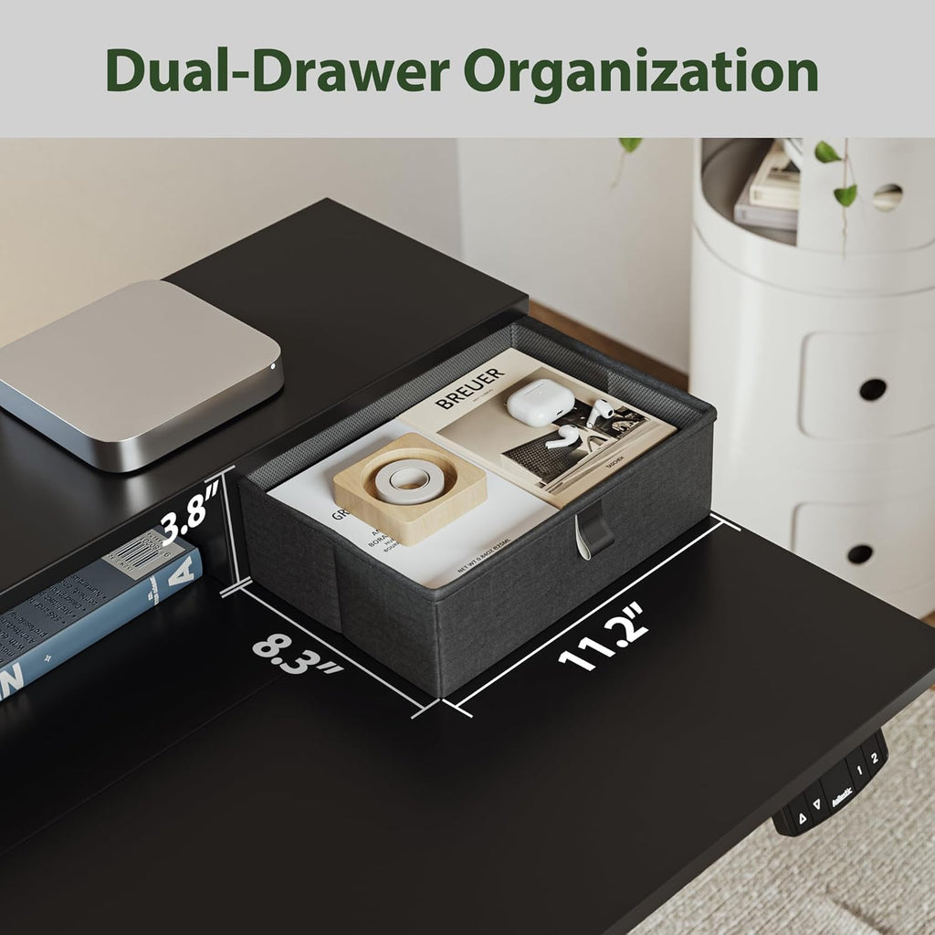 Agilestic 48 x 23 Inches Electric Standing Desk with 2 Storage Drawers, Adjustable Height Sit and Stand Computer Table with Splice Board, Black