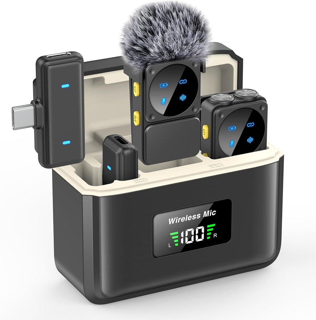 Mini Wireless Lavalier Microphone for iPhone iPad Android with Lightning/USB-C Plug, 80H Work Time Noise Reduction Lapel Mic for Recording, Clip Omni Lav Mic for Video Recording, Tiktok, Youtube, Vlog