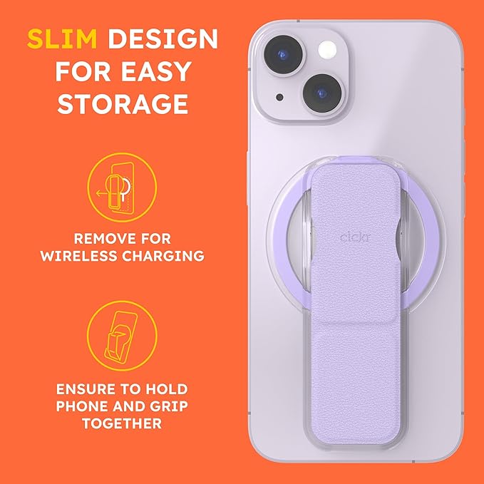 CLCKR for MagSafe Phone Grip for MagSafe Kickstand Compatible with Mag Safe Finger Loop, 3-in1 Phone Ring Holder Strap for Mag Safe iPhone 16/15/14/13/12 Series, Galaxy S25/S24/S23/S22, Pixel - Lilac