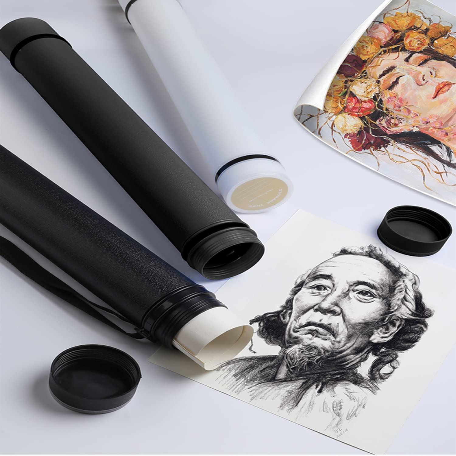 Poster Tube with Strap,2Pack Expandable Poster Storage Tubes Expand from 24.5" to 40" ,Waterproof Telescoping Blueprint Art Document Transport Carrying Tube