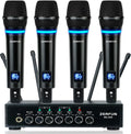 4 Channel Rechargeable Wireless Microphone System, Pro UHF Metal Handheld Wireless Microphones Cordless Mics with Echo Bluetooth VOL Channel Control for Karaoke Singing Church(MU-898)