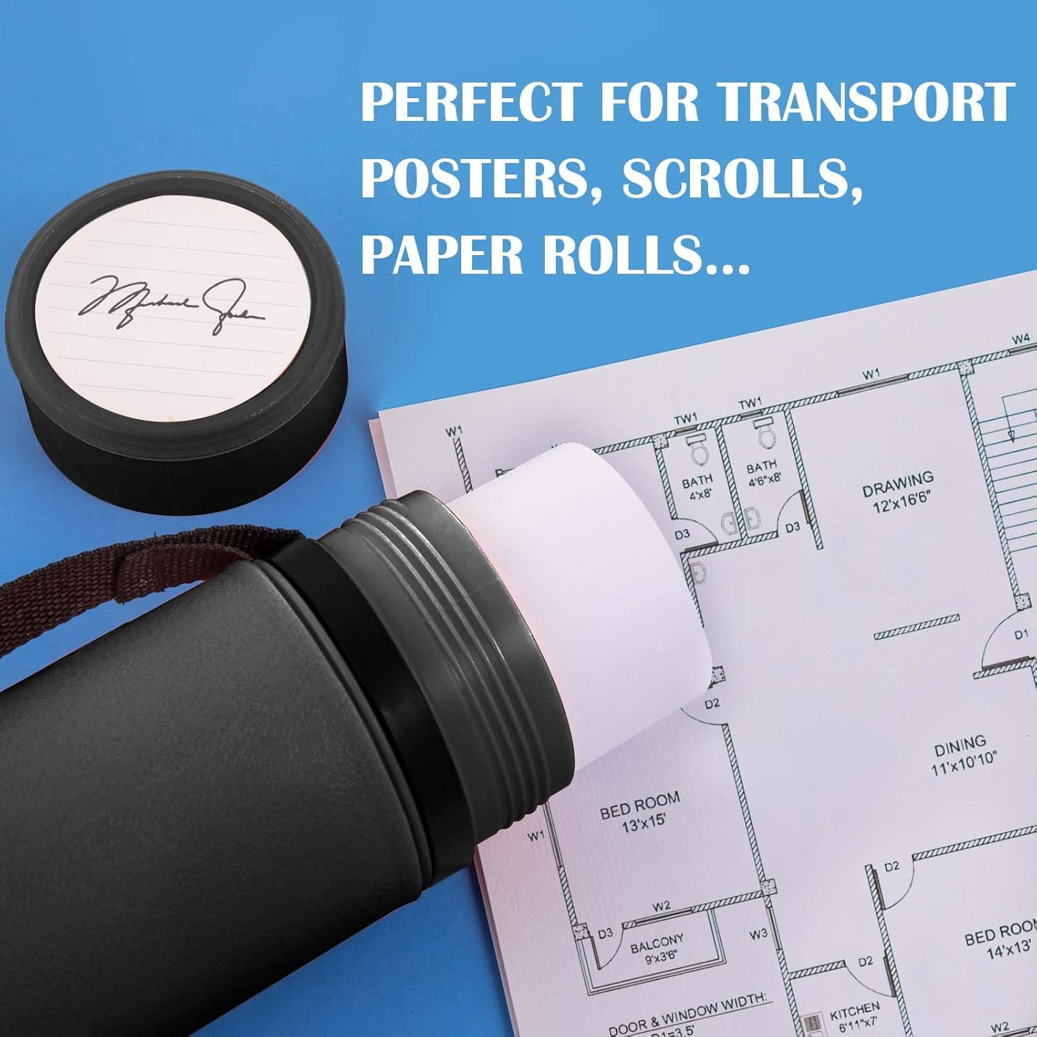 JJRING Black Poster Tube, 25" to 40" Extendable Poster Storage Holder Tube with Carrying Strap, Poster Carrying Case for Blueprints, Scrolls, Maps and Architect Papers