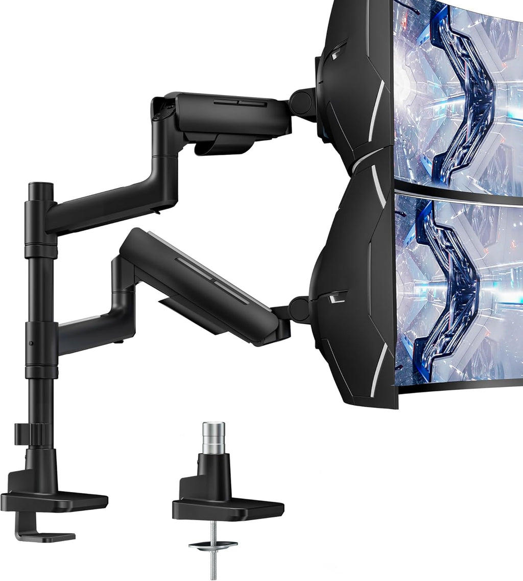 ARES WING Dual Monitor Mount for 17-49 Inch Ultrawide Heavy Duty Curved Screen, Computer Monitor Arm Desk Mount, Gas Spring Adjustable Vesa Stand, Black