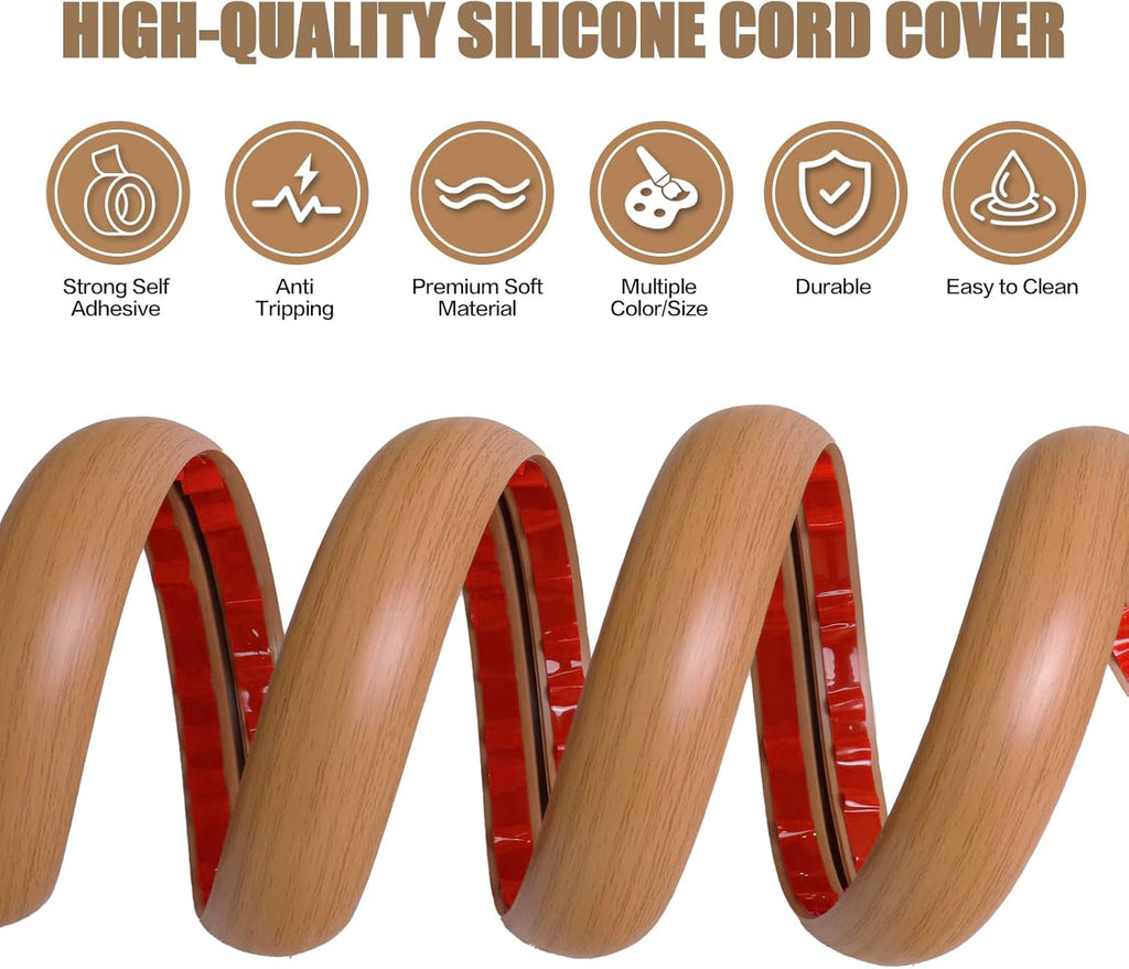 Floor Cord Cover Self Adhesive Cord Hider,10FT Cable Management, Extension Strip Protector for Wires, Prevent Cable Trips for Offices, Gyms, Exhibitions Cavity:0.47"(W) x 0.35"(H) Brown Wood