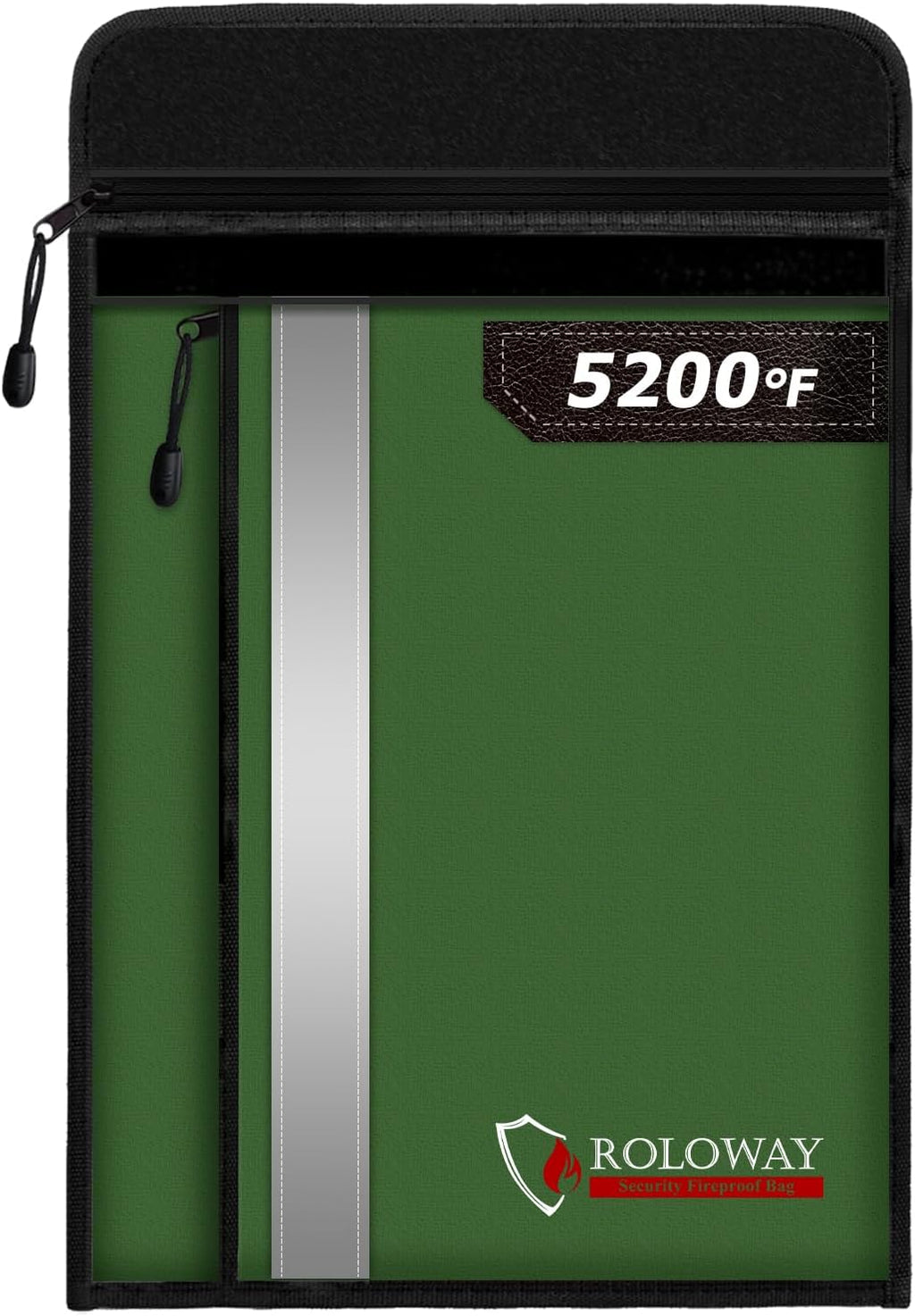 ROLOWAY Fireproof Document Bag (15.5 x 11.5 inch) with 2 Pockets and 5200℉ Aluminum Foil Layer, Fireproof Bag for Document Safe (Green)