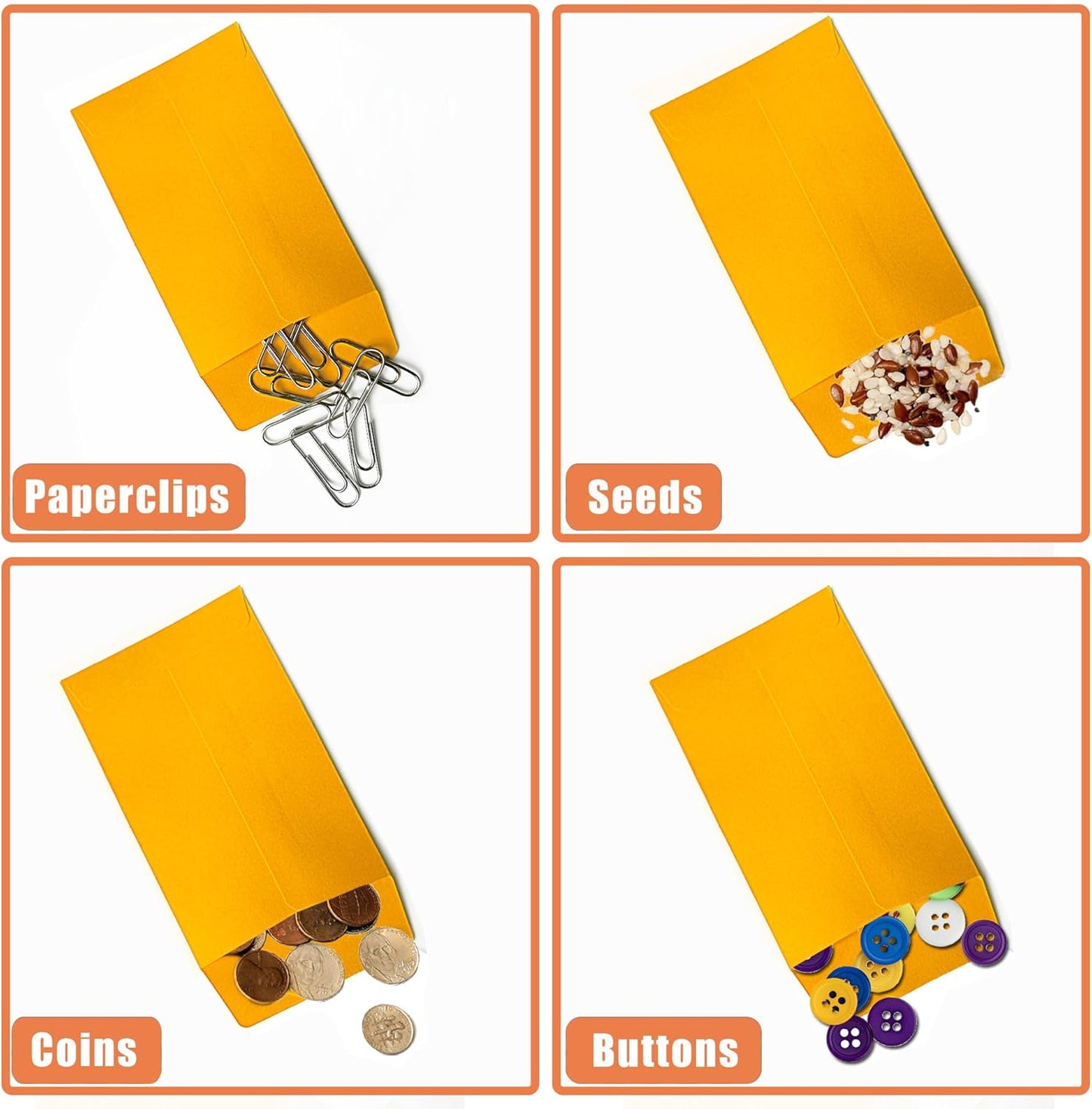 #1 1200 Pcs Small Coin Envelopes 2.25" x 3.5" with Gummed Flap, Yellow Kraft Mini Envelopes for Storing Keys, Stamps, Seeds, Tips and Small Items (1200)