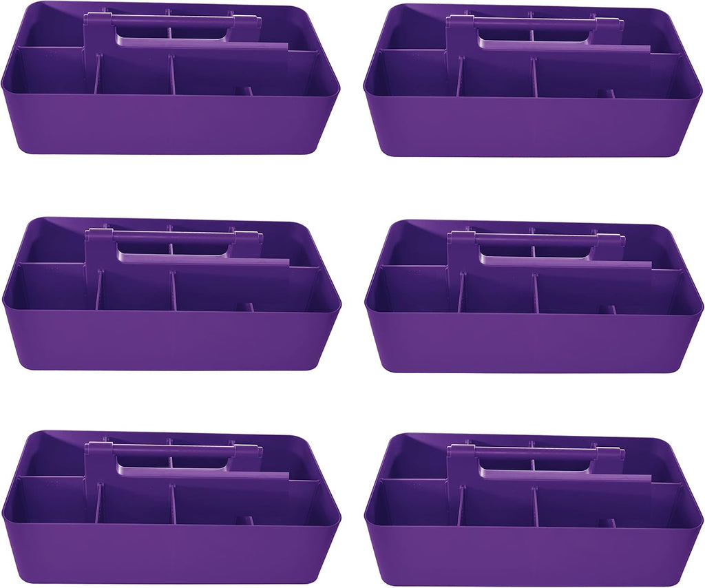 -Large Portable Caddy, DIY Dividers, 8 Compartments, School Office Supplies Home Business Organizer Portable Basket with Handle Made in USA (6 PACK, Royal Purple)