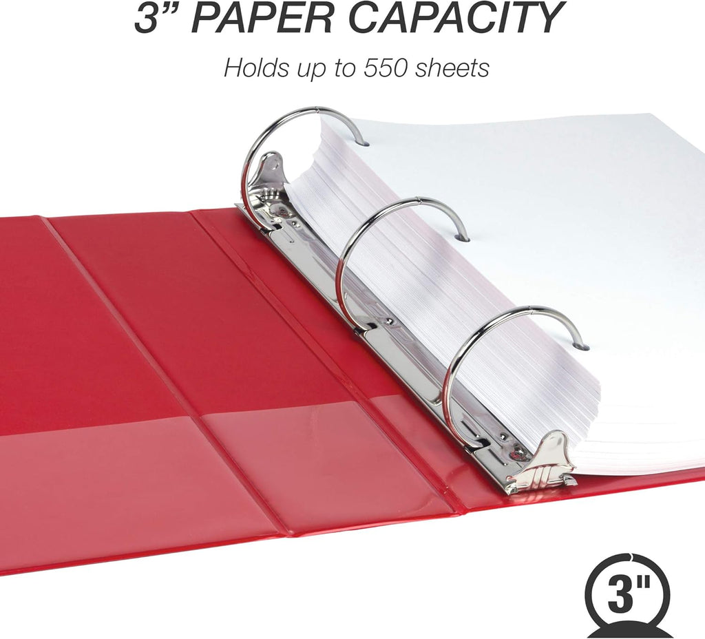 Samsill 3 Inch 3 Ring Binder, Made in USA, Economy Round Ring, Clear View Cover, 550 Sheet Capacity - for School, Home, Office - Ruby Red