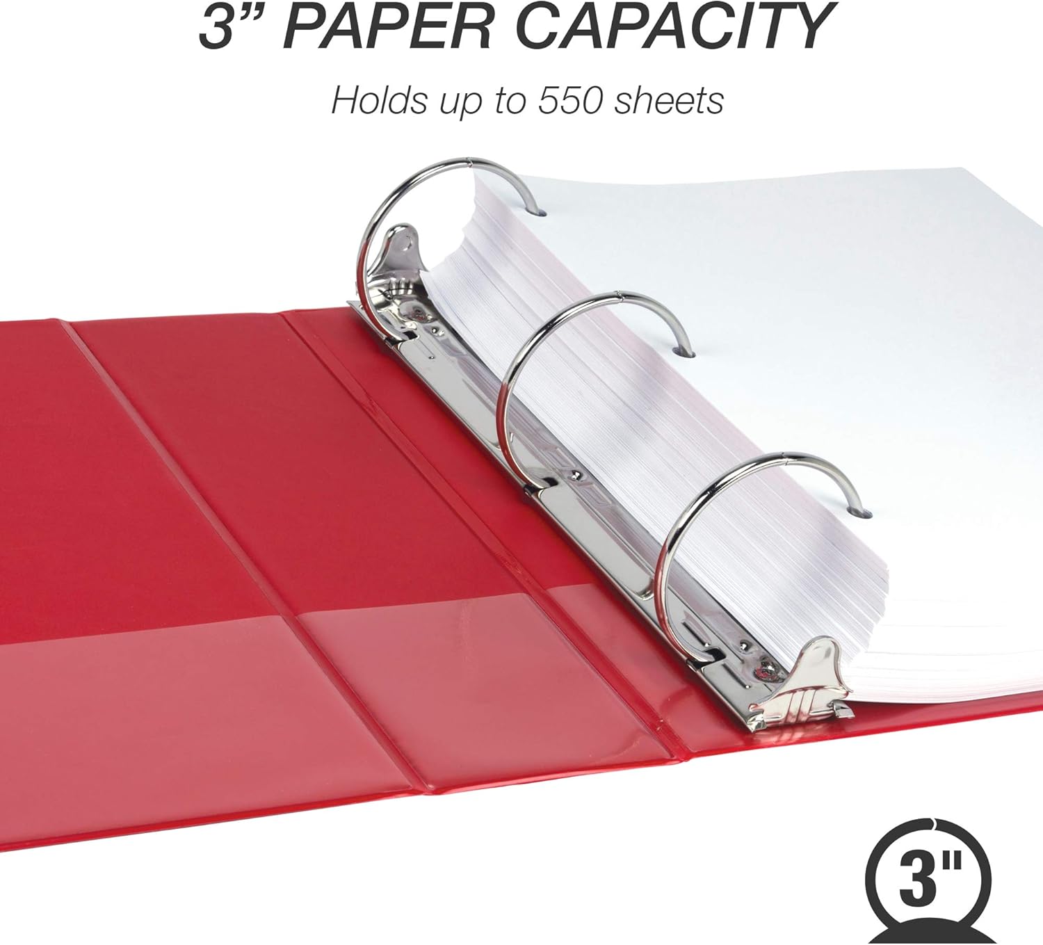 Samsill 3 Inch 3 Ring Binder, Made in USA, Economy Round Ring, Clear View Cover, 550 Sheet Capacity - for School, Home, Office - Ruby Red