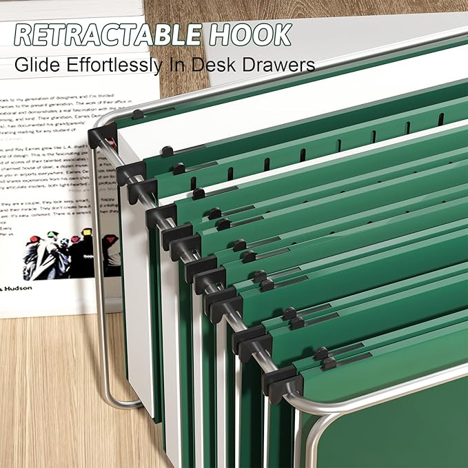 Plastic Hanging File Folder Letter Size,12 Pack Reinforced Heavy Duty Hanging Folders,Sturdy File Cabinet Folders,Green Hanging File Folders with Tabs,Hanging Folders for Filing Cabinet