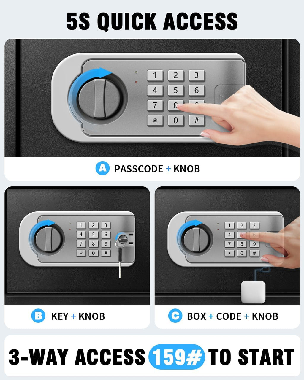 Large Safe Box for Home - 3.0 CuFt Heavy-Duty Cabinet with Motion Light & Dual Alarm, Digital Keypad & Override Key, Removable Shelf - Spacious Black Safe for Documents, Laptops, and More