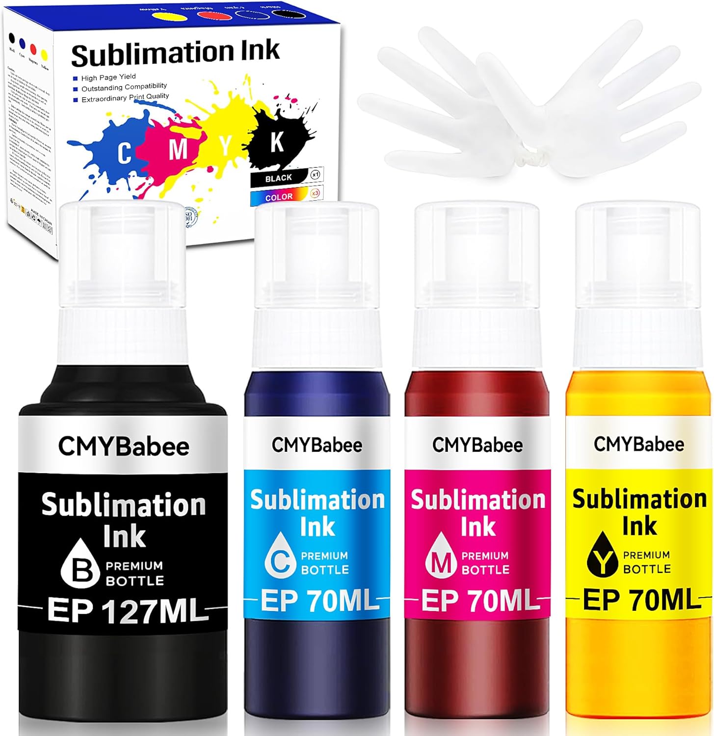 CMYBabee Sublimation Ink Refill Bottles Compatible for Epson Printers ET2800 ET15000 ET8550 ET2400 ET4800 ET2850 ET2803 ET3830 ET3850 ET4850 Heat Press Transfer on Mugs T-Shirts(4 Pack)