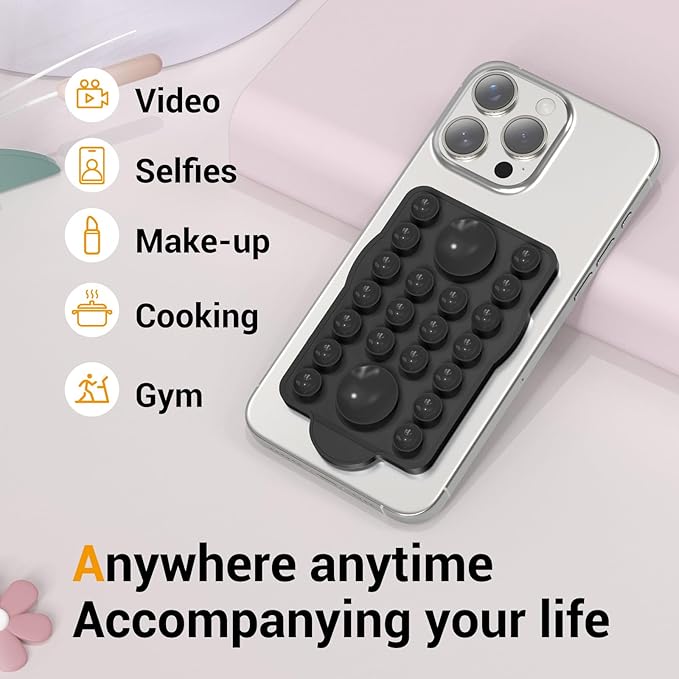 for Magnetic Silicone Suction Phone&Case Adhesive Mount - iPhone & Android,Hands-Free, Strong Grip Holder for Selfies & Tiktok Videos-2.35″x3.55″,Black