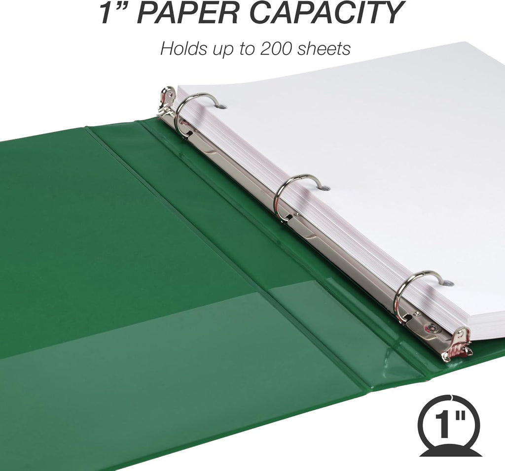Samsill 1 Inch 3 Ring Binder, Made in USA, Economy Round Ring, Clear View Cover, 200 Sheet Capacity - for School, Home, Office - Forest Green