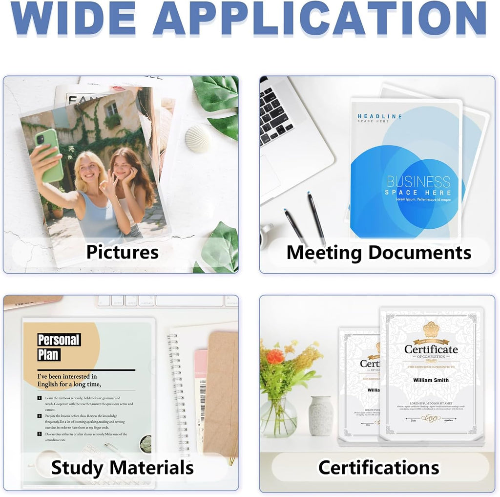 TOTiyea 12 Pack Clear Folder, Plastic L-Type Folders, Clear Copy Safe Project Pocket, Fits Letter Size 8.5x11 Paper, Transparent