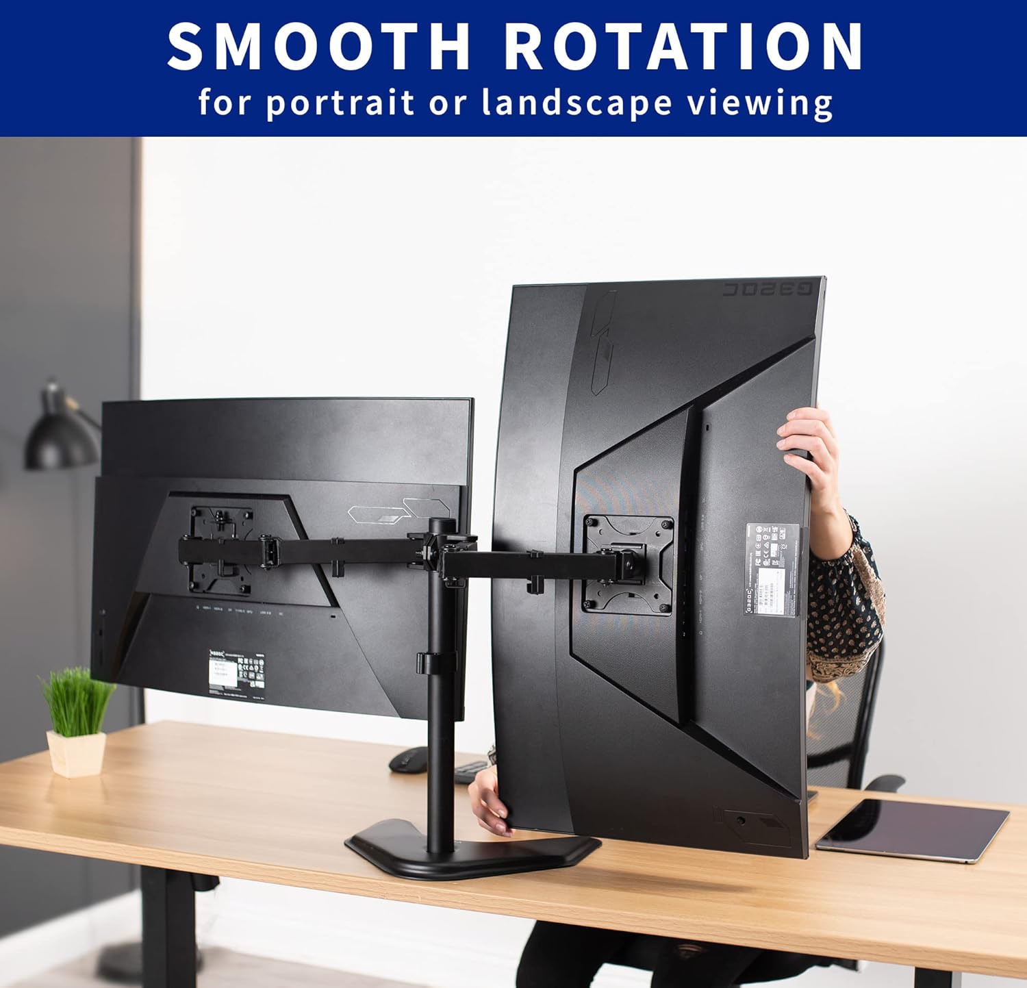 VIVO Dual LED LCD Monitor Mount, Free-Standing Desk Stand for 2 Screens up to 32 Inch, Heavy-Duty Fully Adjustable Arms with Max VESA 100x100mm, Black, STAND-V032F