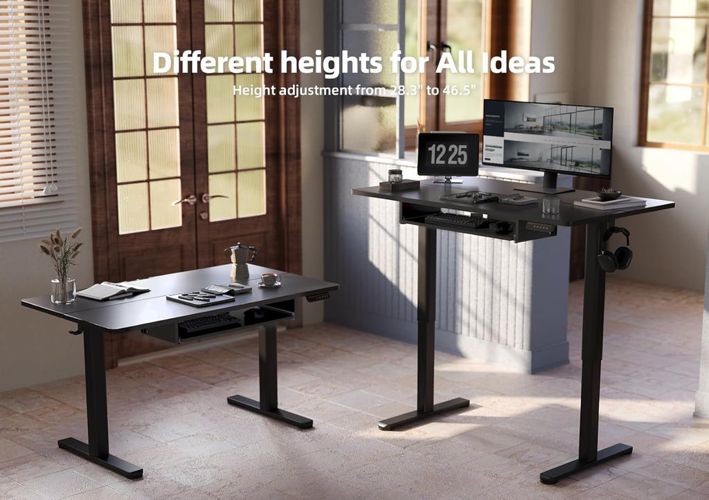 YDN Standing Desk, Height Adjustable Computer Desk with Keyboard Tray, 48 Inch Black Ergonomic Desk for Home Office and Gaming