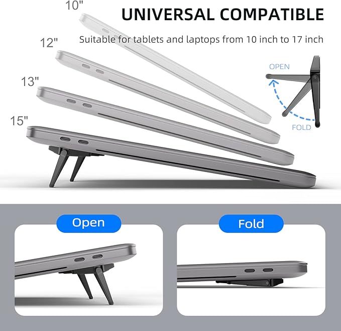 Laptop Stand for Desk, Portable Anti-Slip Keyboard Riser, Zinc Alloy Keyboard Stands, Computer Stand Compatible with MacBook Air/Pro, 10-15.6 Inches Laptops and Keyboards (Black)