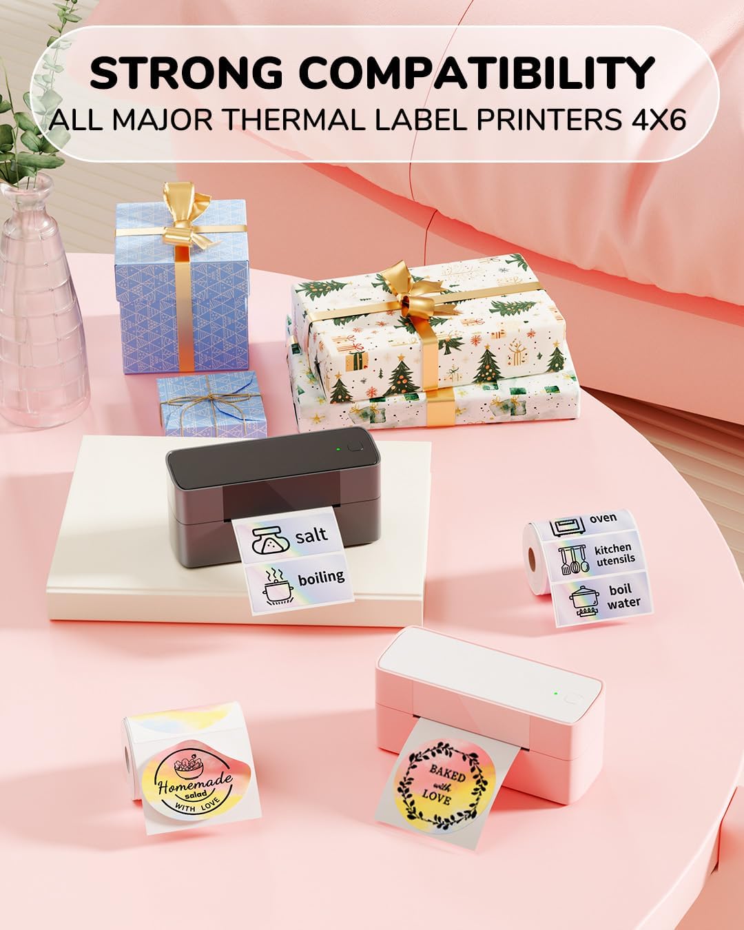 2 Inch Round Thermal Labels, 500PCS Color Thermal Sticker Label, Self-Adhesive Stickers for Small Business Supplies, DIY, Name Tag, Compatible with All Shipping Label Printer, 500 Labels/Roll