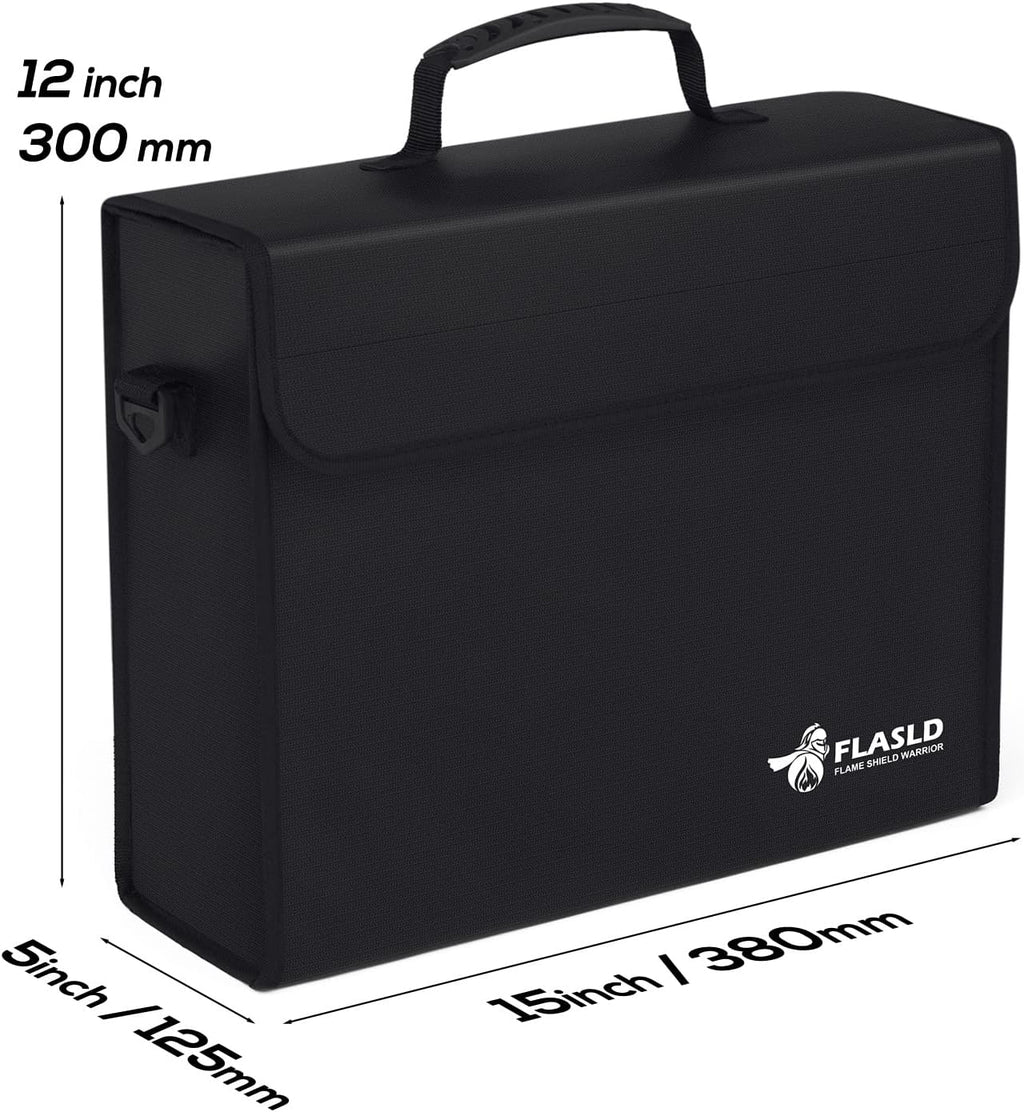 FLASLD Fireproof Document Bags, 15x12x5” Large Fireproof & Water Resistant Bag, Holder Home Office Portable Filing Storage for Valuables, Fireproof Folder FireSafe Box for Cash, Passport