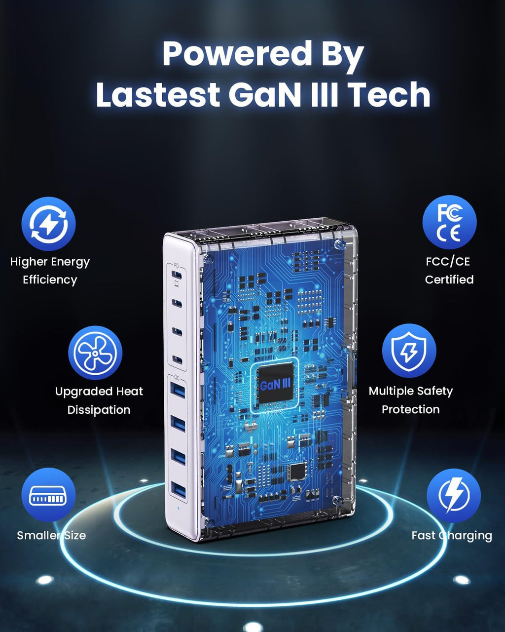 200W USB C Charger Block,8-Ports GaN III Fast Charging Station Hub,PD 65W Laptop Chargers Wall Charger Power Adapter for MacBook Pro/Air,DELL,Steam Desk,iPhone 16/15/14,iPad,Galaxy S25,Pixel-Purple