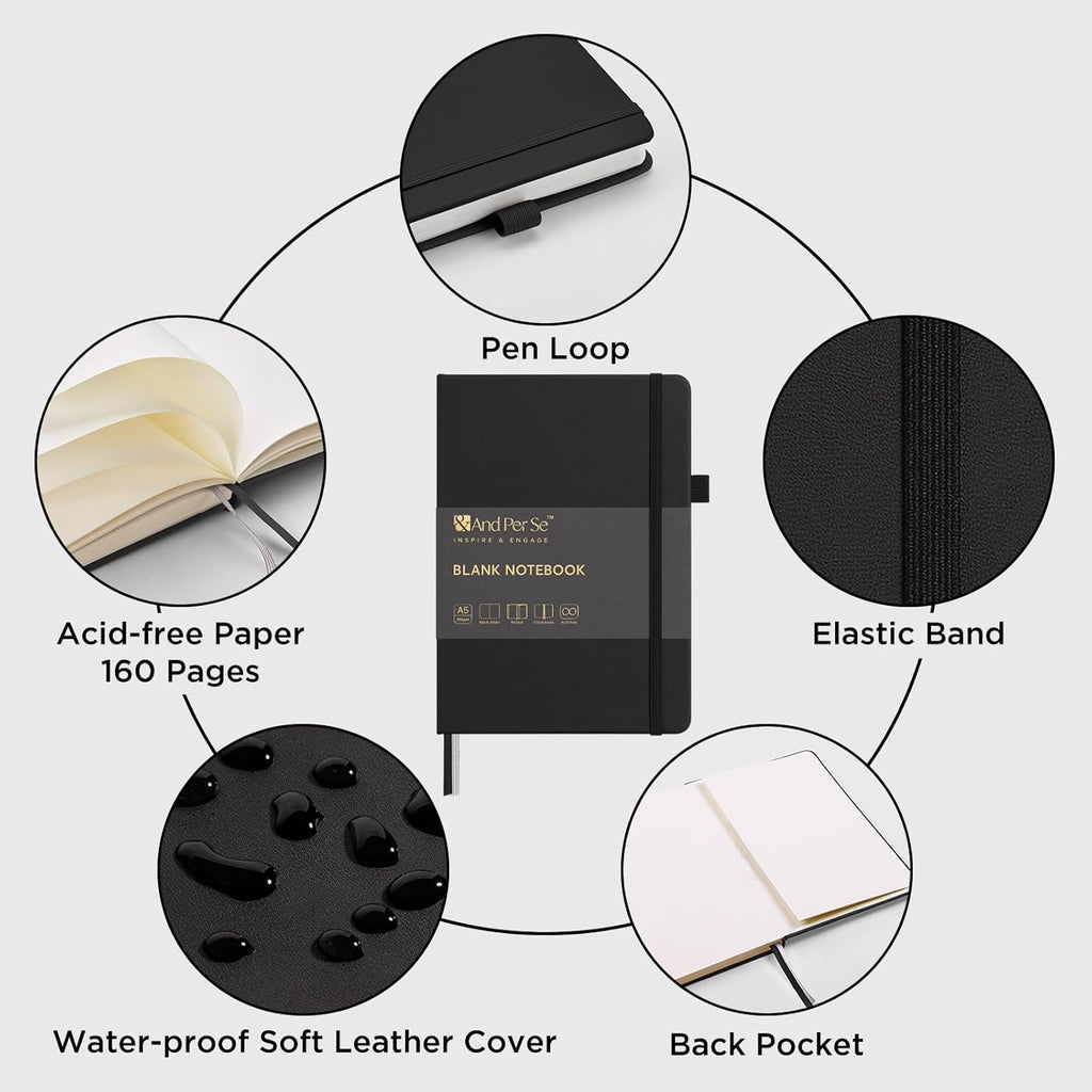 &And Per Se Blank Journal Notebook, 160 Pages, 5.7 x 8 inches College Ruled Thick Paper Notebook Journals for Writing, Hardcover Notebook(1 Pack, black)