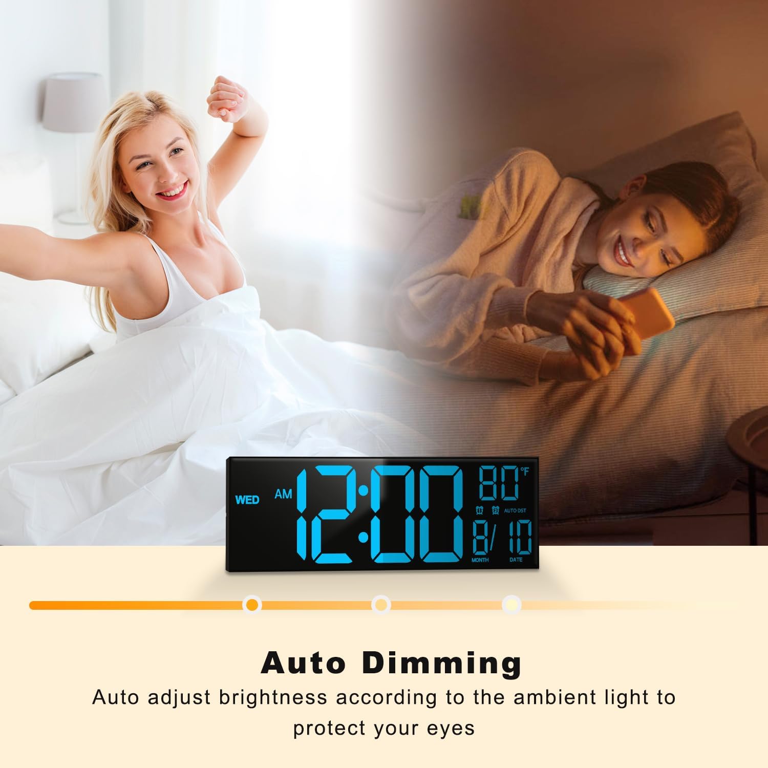 JALL 16" Large Digital Wall Mount Clock, Count Down Timer, Alarm, Big LED, DST, Temperature for Living Room Classroom Desk, Xmas, Birthday Gift for Senior Men Women Mom Dad, Blue