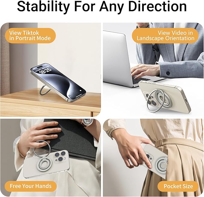 OPSO Magnetic Phone Ring Holder for MagSafe, 360° Rotatable Gym Finger Ring Grip Stand, [Dual-Sided Magnet] Magnetic Phone Grip Adjustable Kickstand for iPhone 16 15 14 13 12/Pro/Max, All Smartphone