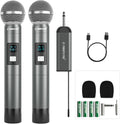 Phenyx Pro Dual Digital Wireless Microphone System, w/2 Handheld Dynamic Microphones,15 UHF Frequency Groups, Mini Receiver, Metal Cordless Mic for Karaoke,Church,DJ,Singing (PDP-2-2H)