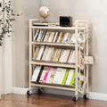 Bookshelf Movable Book Cart Multi-Layer Storage Rack Large-Capacity Rolling Cart L-Shaped Carbon Steel Shelf Suitable for Storing Books, Magazines, Newspapers, Shoes