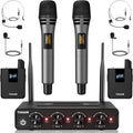 TONOR Wireless Microphone System, 4 * 10-Channel UHF Cordless Handheld Mic Set with Headset/Lavalier Lapel Mics, Bodypack Transmitter, Receiver, 200ft Range for Karaoke Singing Church DJ PA Speaker