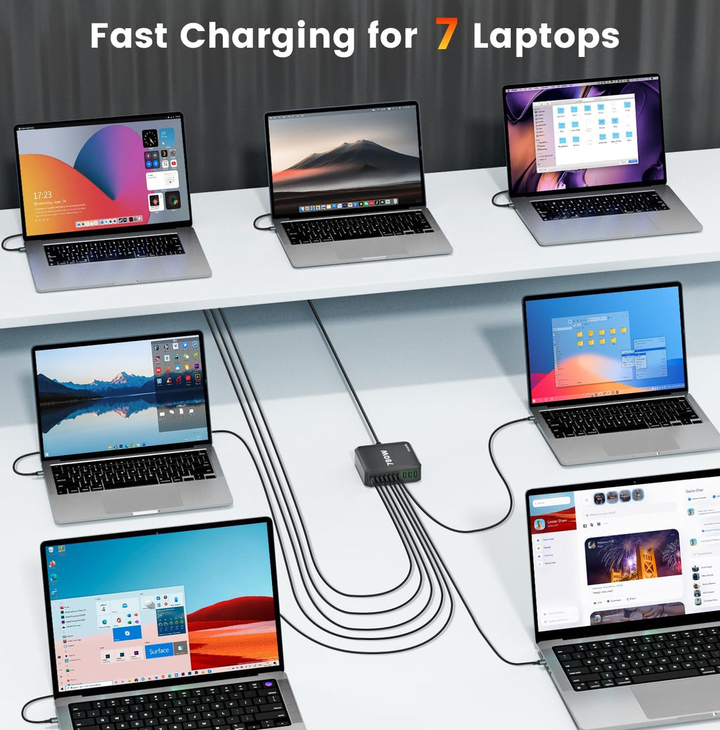 780W USB C Charger Block Fast 10-Port USB C Charging Station GaN PD 120W Laptop Charger Adapter for MacBook Pro/Air, DELL, iPad, iPhone, Samsung Galaxy