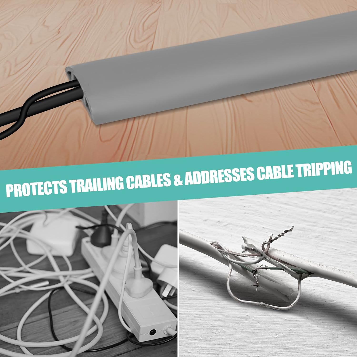 Floor Cord Cover Self Adhesive Cord Hider,3.3FT Cable Management, Extension Strip Protector for Wires, Prevent Cable Trips for Offices, Gyms, Exhibitions Cavity:0.47"(W) x 0.35"(H) Gray