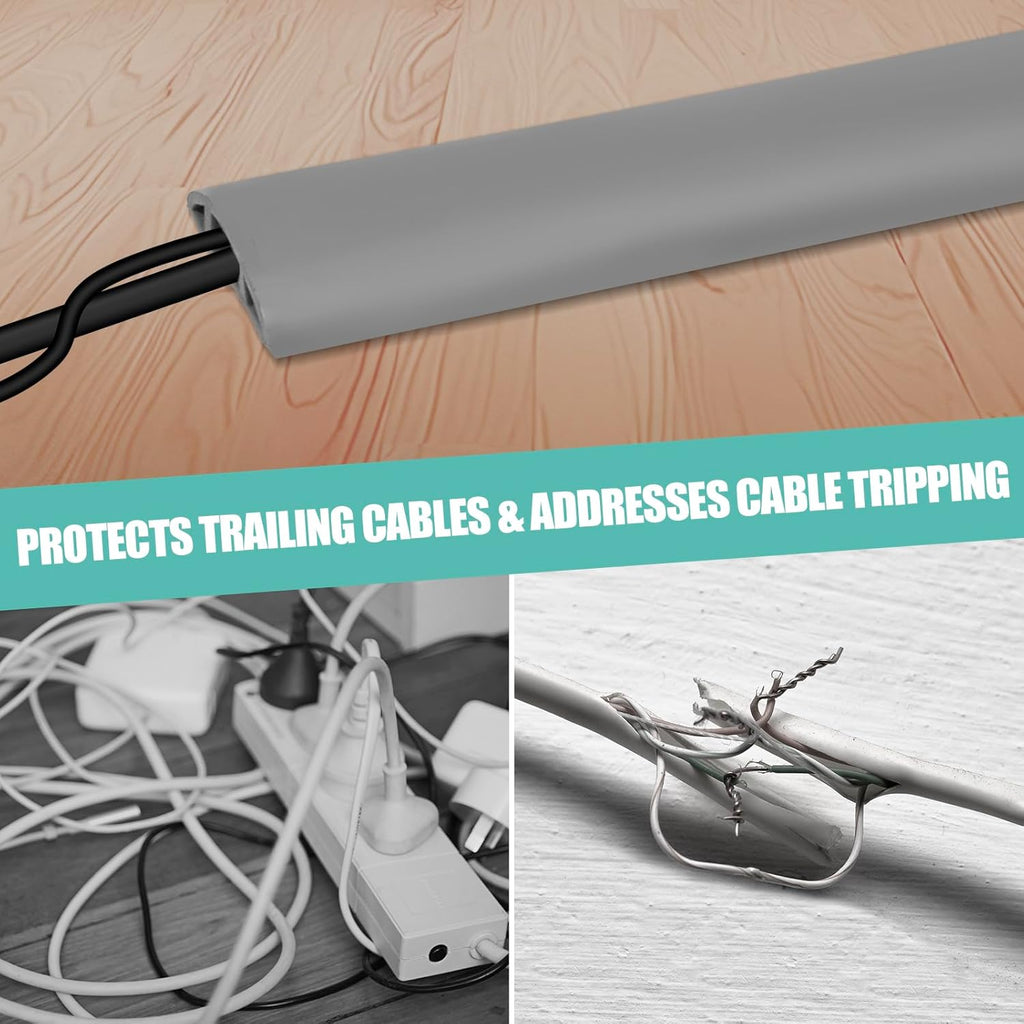Floor Cord Cover Self Adhesive Cord Hider,10FT Cable Management, Extension Strip Protector for Wires, Prevent Cable Trips for Offices, Gyms, Exhibitions Cavity:0.51"(W) x 0.3"(H) Gray