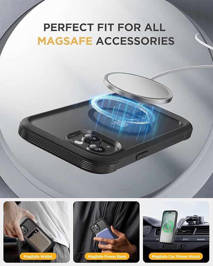 Miracase Magnetic for iPhone 15 Plus Case 6.7'' [Compatible with Magsafe] only for 15 Plus Phone Case Cover with Built-in 9H Tempered Glass Screen Protector,Magnetic Frosted Black