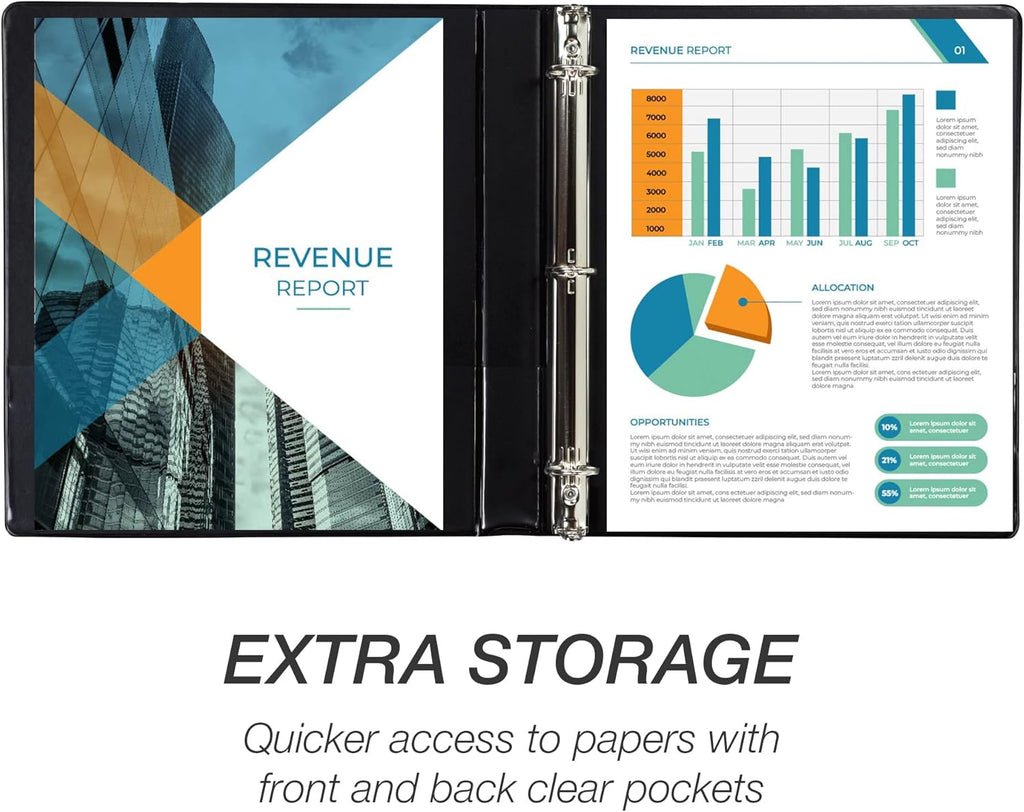 Samsill 1 Inch 3 Ring Binder, Made in USA, Economy Round Ring, Clear View Cover, 200 Sheet Capacity - for School, Home, Office - Charcoal Black