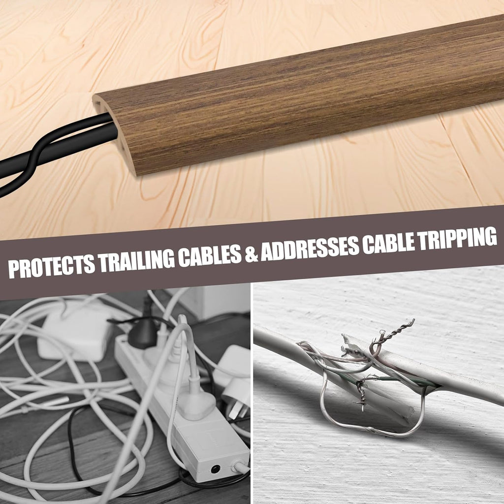 Floor Cord Cover Cable Cavity Self Adhesive Cord Hider Floor 10FT Floor Cable Management Power Cord Protector Floor Electric Cord Covers for Offices, Gym, Exhibitions (Misty Brown Wood, 0.78" x 10')