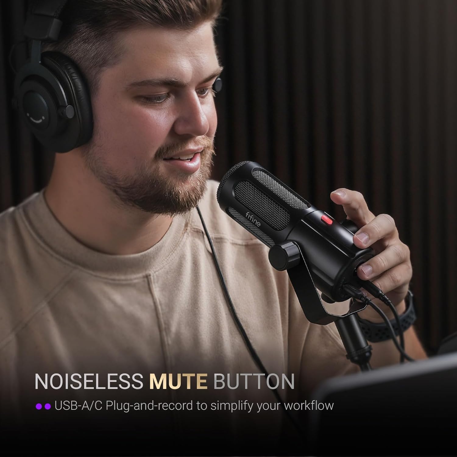 FIFINE Podcast Microphone, USB/XLR Vocal Dynamic Microphone for Recording, Broadcast, Streaming, Studio PC Mic with Frequency Respond Adjustment, Mute Button, Headphone Monitoring-AmpliTank TANK6