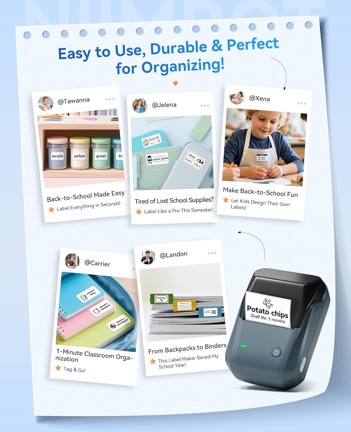 NIIMBOT B1 Label Maker Machine with Tape, Thermal Label Printer Easy to Use for Office, Home, Business, 2 Inch Label Maker with 2'' x1.18'' Labels