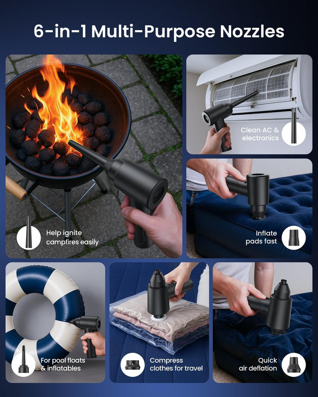 Electric Air Duster – 150000RPM Powerful Compressed Air Duster with LED Light, 3 Gears, 7500mAh Battery & Fast Charging, Rechargeable Air Blower for Computer, Keyboard, PC, Car, House & Outdoor