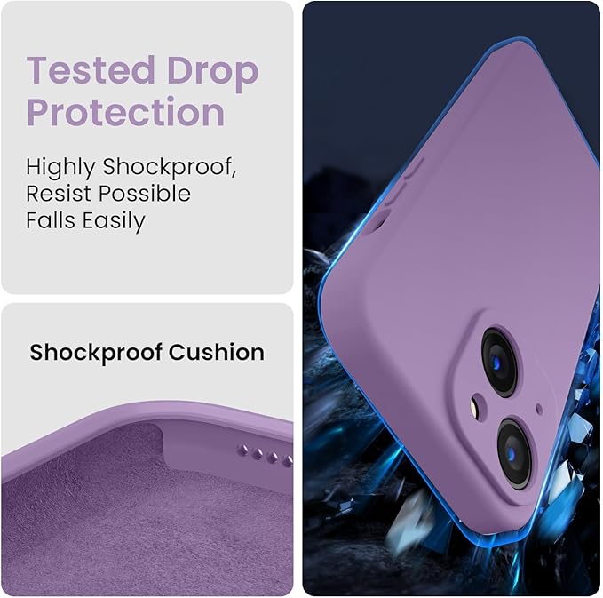 FireNova Designed for iPhone 15 Case, Silicone Upgraded [Camera Protection] Phone Case with [2 Screen Protectors], Soft Anti-Scratch Microfiber Lining Inside, 6.1 inch, Light Purple