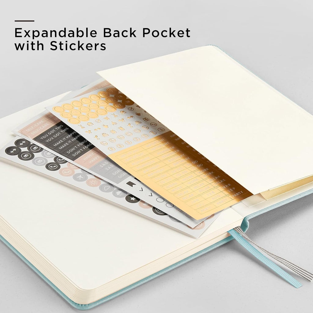 &And Per Se Dotted Journal Notebook, A5 Hardcover Leather Bullet Dotted Journal, 160 Pages 100 gsm Thick Dotted Paper，3 Sheets of Stickers Included - 5.7'' x 8'' (Turquoise)