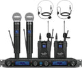 MicrocKing Wireless Microphone System, UHF Cordless Mic Set with 2 Handheld Mics/2 Lavalier Bodypacks, Metal Build, Fixed Frequency, Long Range, Ideal for Karaoke/Party/Wedding/Concert