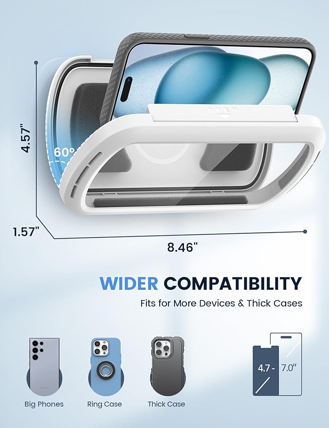 Lamicall [Enhanced Sound Quality Shower Phone Holder Waterproof, Speaker Hole & 480° Rotation Shower Case Accessories, IPX6 Waterproof Wall Mount for iPhone 16 Pro Max, S25 Ultra, 4-7" Big Phones