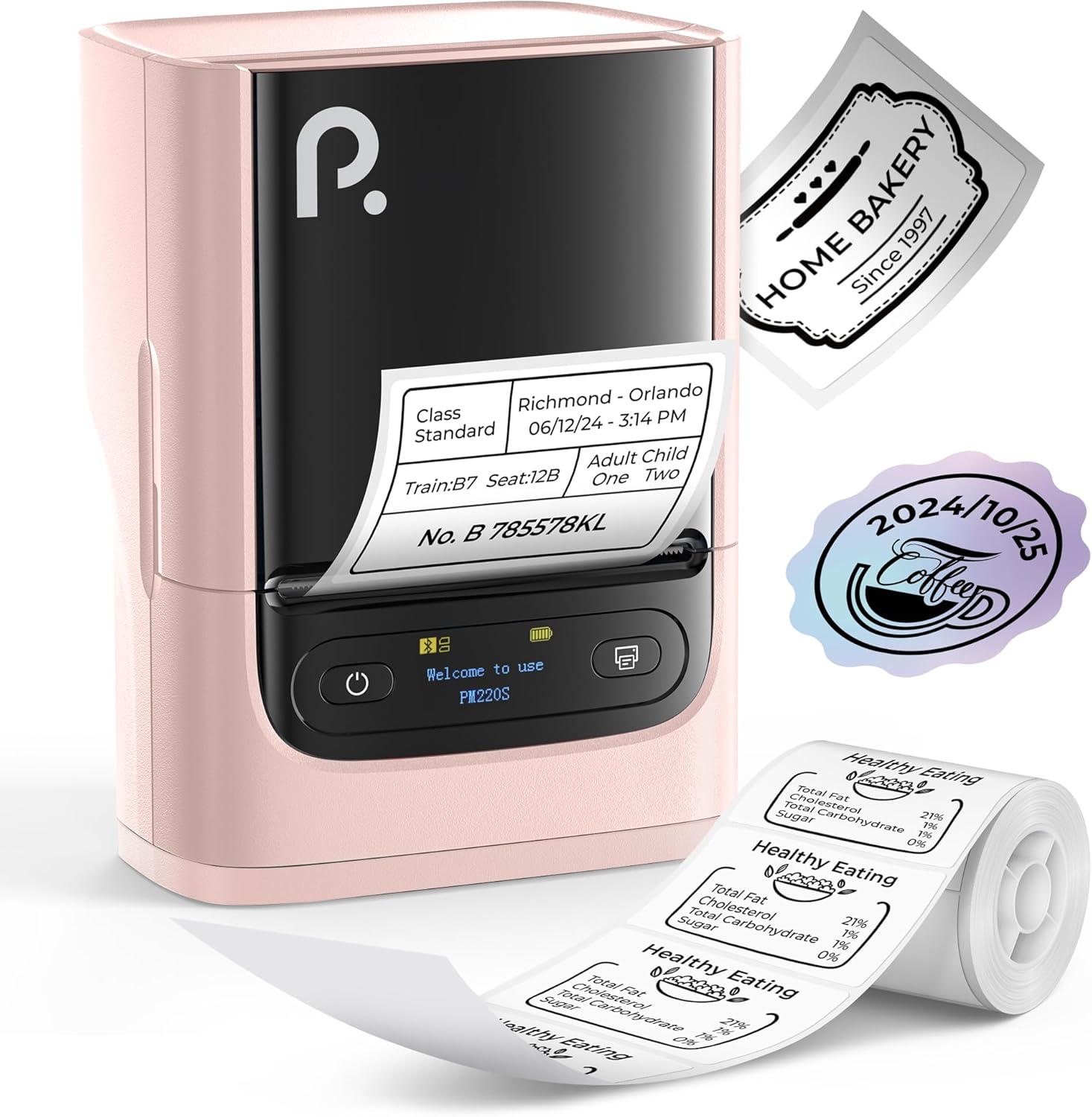 POLONO PM220S Label Maker Machine with Tape, 2 Inch Bluetooth Thermal Label Printer, Portable Sticker Printer for School, Office, Home, Business, Label Maker with 2'' x1.18'' Labels, Pink