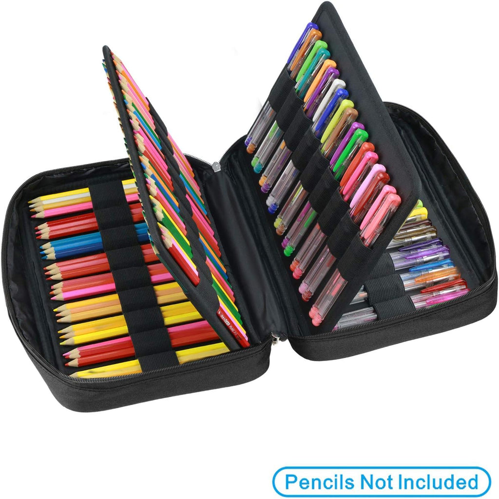 YOUSHARES 166 Slots Colored Pencil Case, 110 Slots Gel Pens fo Coloring Case Organizer, Handy Multilayer Color Pencil Holder for Glitter Gel Pens, Refills, Colored Pencils for Adults & Artist (Black)