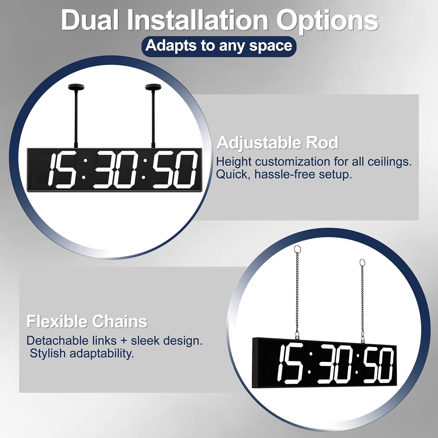 Digital Clock Large Display 1928" with Remote Control,Double-Sided Clock, Suspended Design for Hospitals, Factories, Airports.