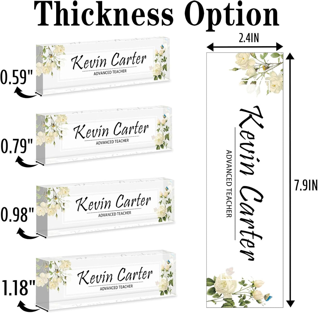 Name Plate for Desk Personalized, Acrylic Desk Decorations, Employee Appreciation Gifts, Custom Office Gifts for Coworkers, Boss, Teacher, Nurse (White Flowers)