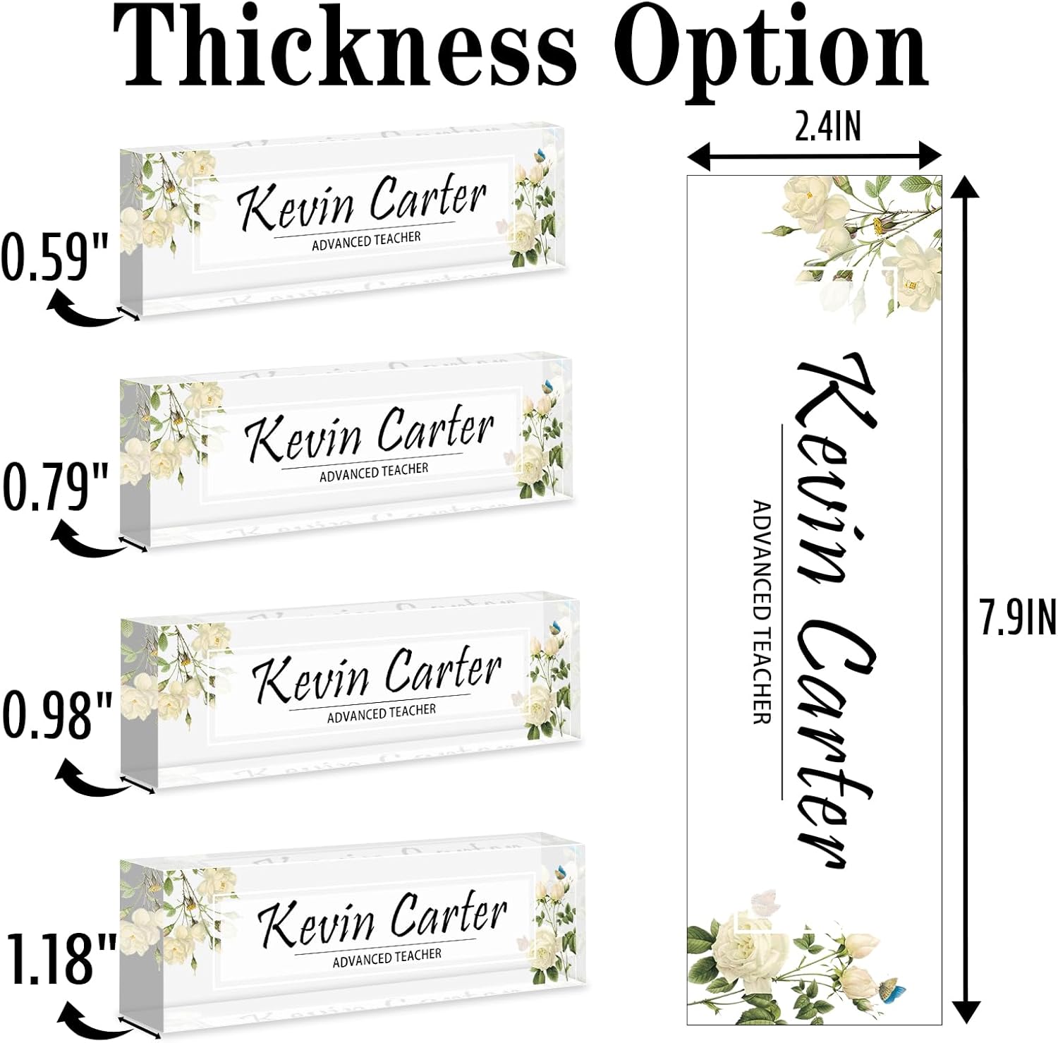 Name Plate for Desk Personalized, Acrylic Desk Decorations, Employee Appreciation Gifts, Custom Office Gifts for Coworkers, Boss, Teacher, Nurse (White Flowers)